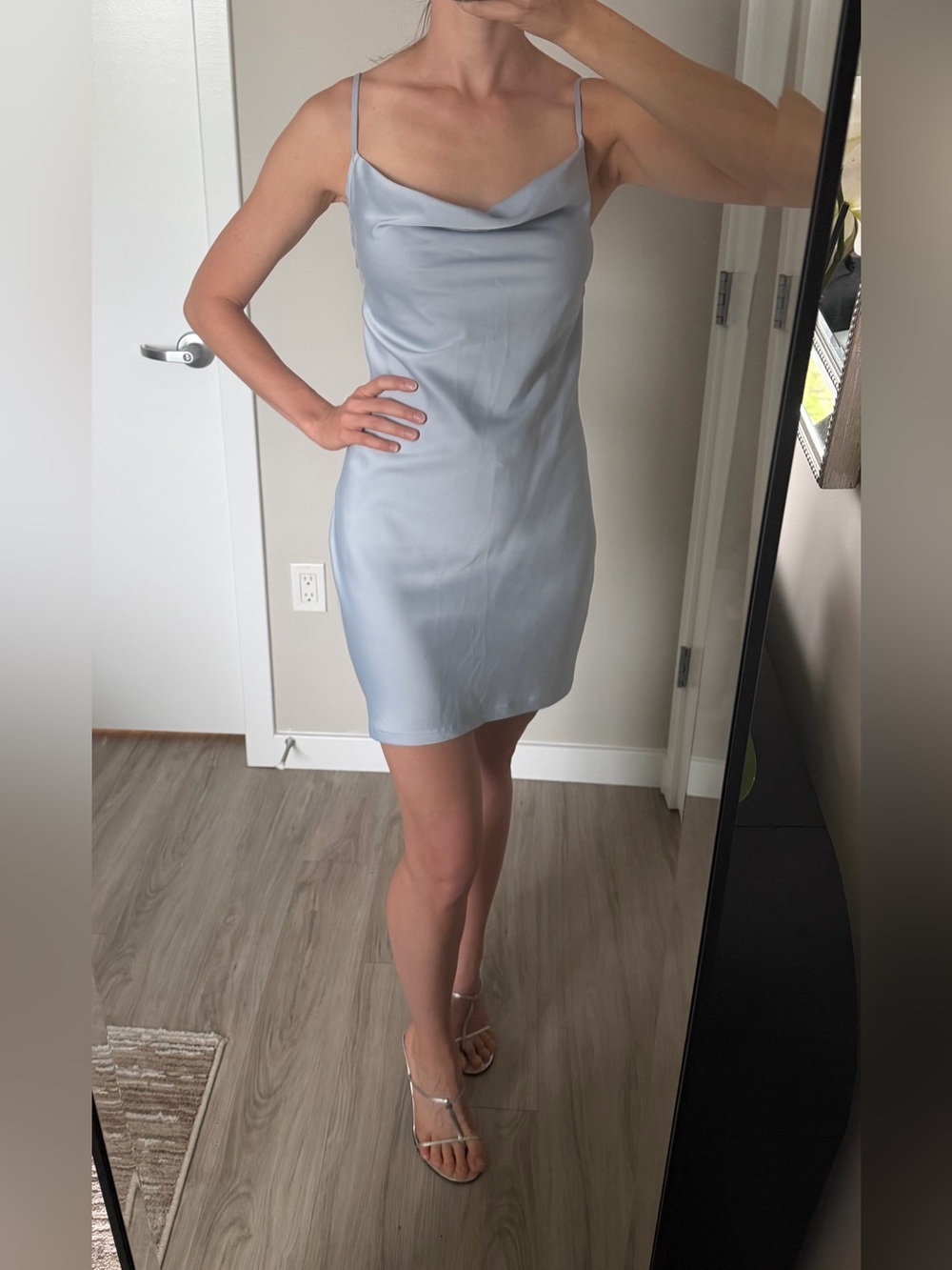 Missguided Slip Cowl Neck Mini Dress in Light Blue